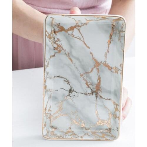 Ceramic Tray Marbling Golden Storage Tableware Fruit Snack Decoration Cake Plate Jewelry Cosmetics Home Bathroom Supplies