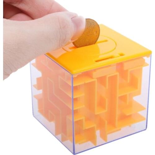 Coin Collection Case Box Novelty 3D Money Maze Bank Cube Puzzle Kids Saving Toy Gift