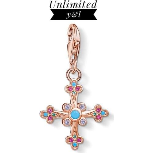 Victorian Cross Pendant Charms DIY Jewelry Making Rose Gold 925 Sterling Silver Accessories Fit Bracelet Necklace Women Men Gift