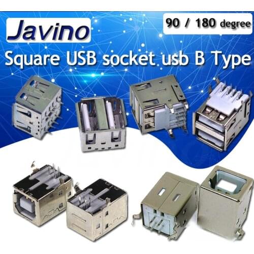 10Pcs Square USB socket usb B Type Female 90/180 degree PCB welding parent Connector For Printer Data Double base