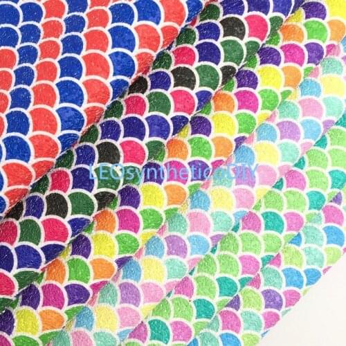 LEOsyntheticoDIY Mermaid Fish Scale Chunky Glitter Vinyl Fabric Sheet Felt Backing Synthetic Leather Faux Vinil DIY A4 SIZE R046