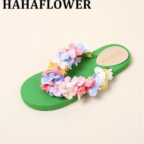 HAHAFLOWER Summer bohemia flower flip flops for women sandals platform flip flop slippers beach shoes A18