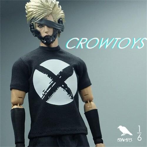 Scale 1/6th CROWTOYS Black Short Sleeve Shirt X Pattern Model For 12inch Doll Soldier Accessories