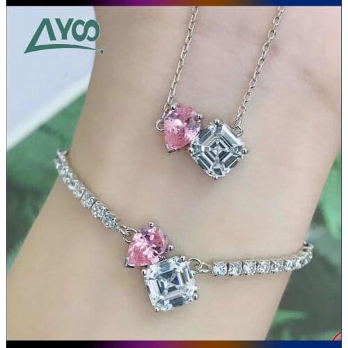 Fashion Jewelry SWA Jewelry 1:1 Heart-shaped Simple Adjustable Bracelet Necklace Earring Set Elegant Gift for Women with Logo