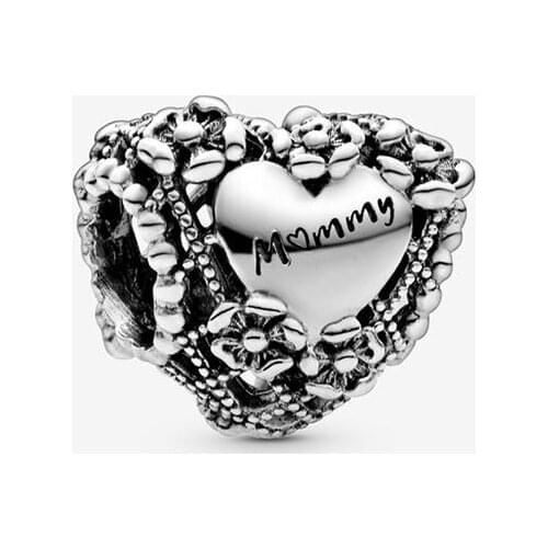 2020 New Original 925 Sterling Silver Bead Hollow Mommy Love Heart Charm Fit Pandora Bracelet Bangle DIY Women Jewelry