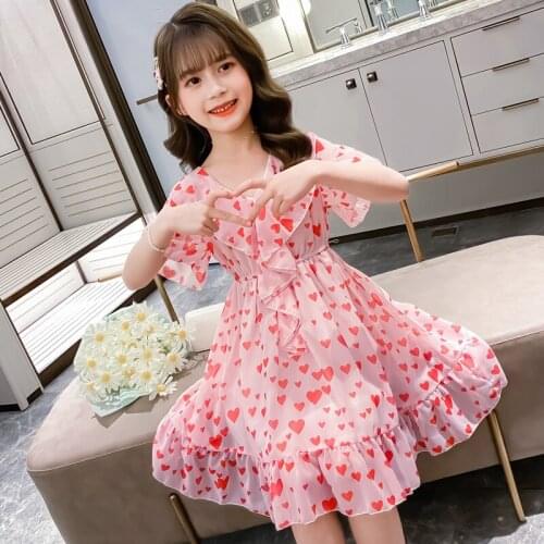 New Girls Dress for Children Aged 8-10 Korean Fashion Chiffon Dress for Children Kids Clothes