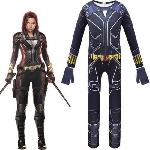 New Childrens cartoon cosplay Black Widow battle suit tight-fitting one-piece Halloween costume performance clothing gloves