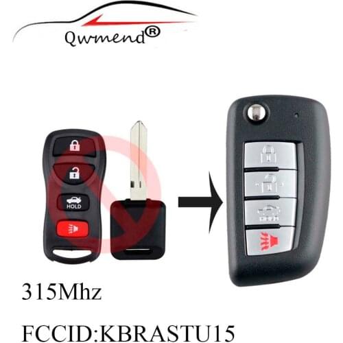 QWMEND 315MHz ID46 Upgraded Remote Key Fob for Nissan Armada Frontier & Infiniti FX35 FX45 2003-2008 KBRASTU15 CWTWB1U733