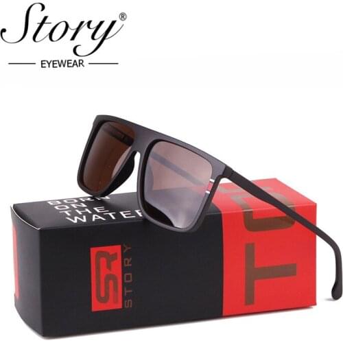 Story Retro Square TR90 Polarized Sunglasses Men 2020 Brand Designer Vintage Rectangle Driving Male Sun Glasses Shades with Case