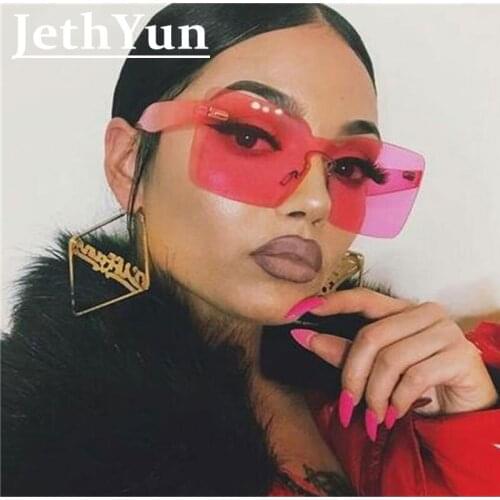 Clear Pink Rimless Sunglasses Women Candy Color Flat Lens Oversized Square Sunglasses Designer Plastic Yellow Glasses