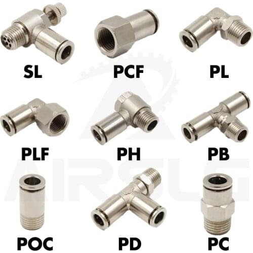 Pneumatic Connectors BSPT M5 1/8" 1/4" 3/8" 1/2" Male Nickel Plated Brass Push In Quick Connector Release Air Fitting Plumbing