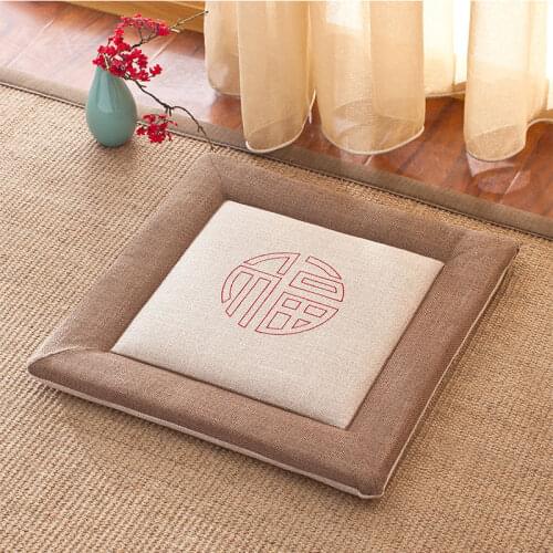 Simple Elegant Linen Cushion Square Chair Seat Pad Tatami Mat Durable Outdoor Floor Sushion Breathable Non-Slip Seat Cushions 1P