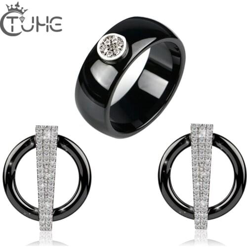 Luxury Wedding Bridal Jewelry Sets For Women Healthy 8mm Ceramic Ring Earring Set Crystal Wedding Brides Christmas Gift