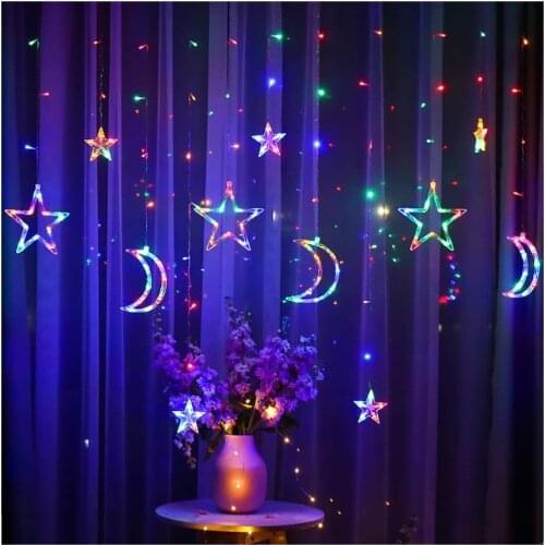Led Curtain Light 3.5m EU plug Moon and Star Fairy Curtain Lights Holiday Wedding Christmas Garlands Led Decor For Room Window