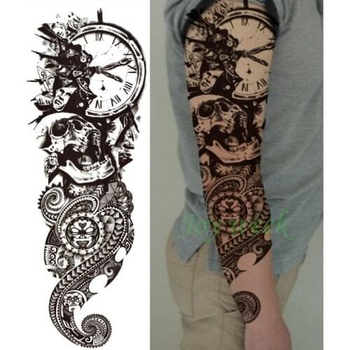 Waterproof Temporary Tattoo Sticker full arm large skull devil clock tatto stickers flash tatoo fake tattoos for men women 19