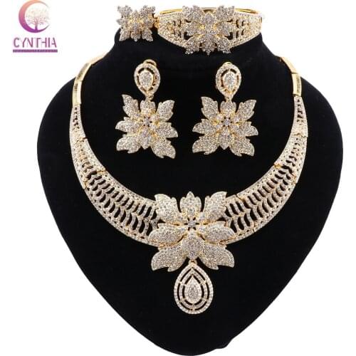 CYNTHIA Nigeria Exaggerated Crystal Pendant Necklace Earrings Charm Bride Earrings Ring for Women Party Gift Fashion Jewelry Set