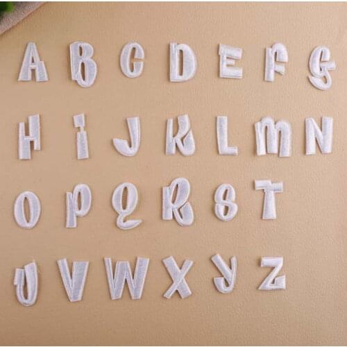 1 pcs White color alphabet A to Z embroidered iron on patches cloth accessories popular clothing bag hat Patches phone Appliques