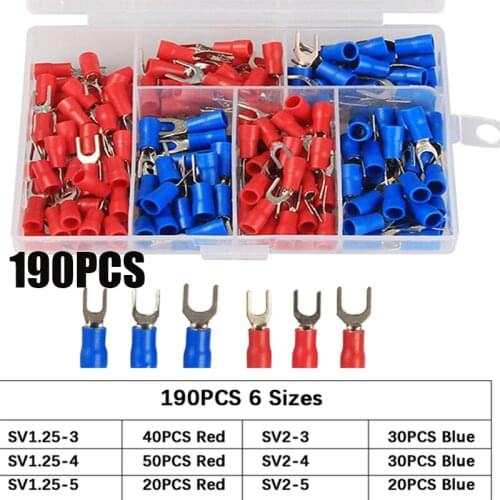 190Pcs U-style Crimp Terminal Spade Fork Connector Kit Wire Copper Crimp Connector Insulated Cord Pin End Terminal Assorted kit