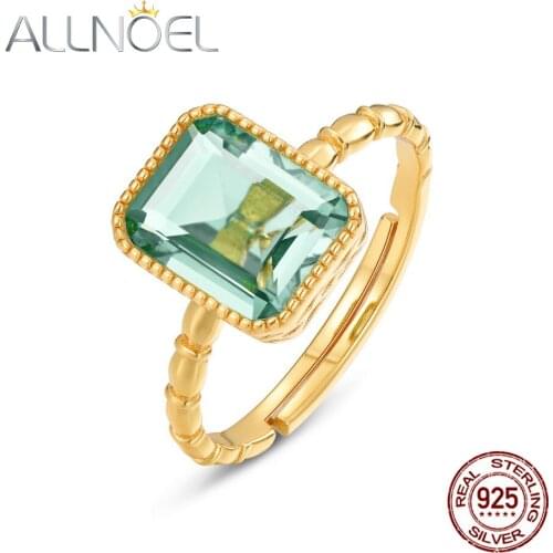 ALLNOEL High-Quality Elegant Female Rings Rectangle Synthetic Green Amethyst Adjustable 925 Sterling Silver Ring 2020 New Gift