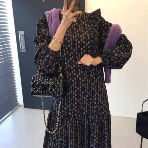 Bella Philosophy Wonder Elegant Print Casual Midi Dress Vintage Long Sleeve Ruffles Vestidos Female Chic O-Neck High Waist dress