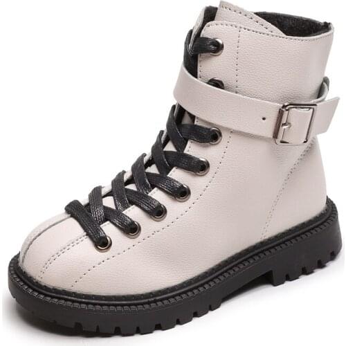 2020 Brand New Cross-tied Boys Boots Fashion Girls Motorcycle Boots Childrens Rubber Boots Waterproof Kids Cotton Warm Shoes