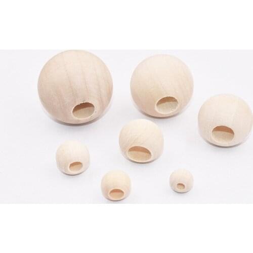 DIY 5-50Pcs Natural Beads Round Ball Unfinished Wood Color Beads Big Hole Lead-Free Baby Teether Wooden Beads for Jewelry Making