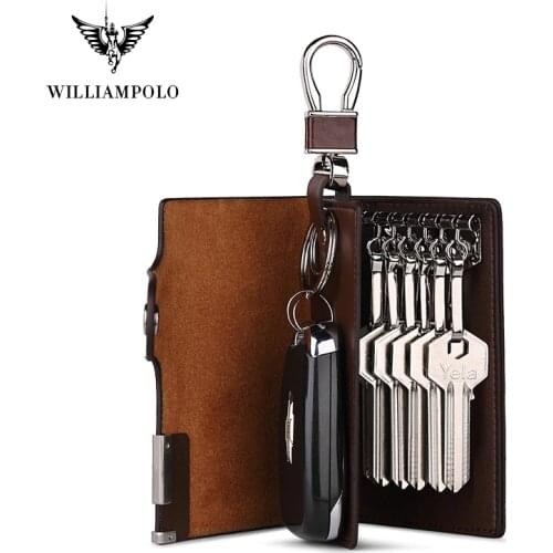 WilliamPolo Split Leather Key case leather mens multifunctional key chain coin purse large capacity universal car key storage