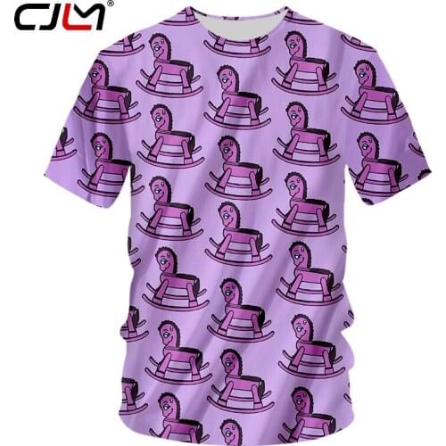 CJLM Hot Sale Mens O Neck Tshirt Wholesale 3D Full Printed Tee Shirt Purple Wooden Horse Geometric Arrangement Man T-shirt