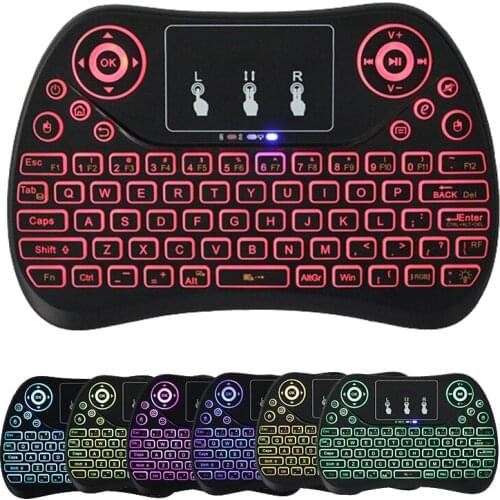 Hot Selling Seven Colors Backlight 2.4GHz Mini Wireless Rechargeable Touch Pad T2 Air Fly Mouse Backlit i8 Keyboard For