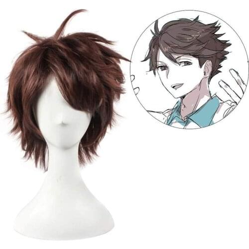 Haikyuu!! Volleyball Toru Oikawa Toor Short Brown Shaggy Layered Tooru Heat Resistant Cosplay Costume Wig + Free Wig Cap