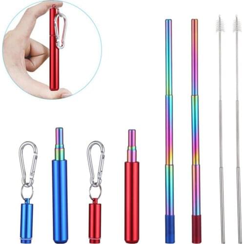 HobbyLane Drinking Straw with Cap Nozzle Telescopic Drinking Straw Portable Straw for Travel Metal Drinking Straw