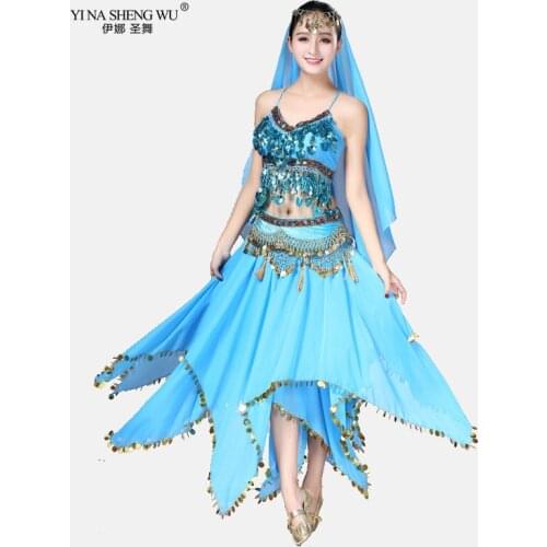 Indian Dance Costumes Bollywood Dress Sari Dancewear Women/Children Belly Dance Costume Set 3 pcs/Set (Top+Skirt + Veil)