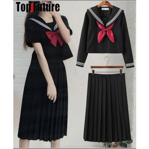 JK uniform skirt BLACK basic Japanese sailors bad girl suit students class uniform school uniform academic style sailor suit
