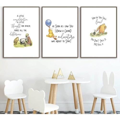 Classic Winnie The Pooh Quotes Canvas Painting Nordic Posters and Prints Nursery Decor Cartoon Wall Art Pictures