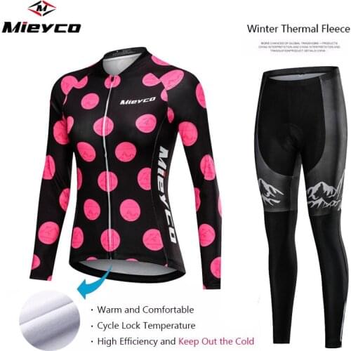 Mieyco Womens Cycling Jersey Sets Winter Thermal Fleece Bicycle Clothing Road Bike MTB Long Sleeve Ladies Cycle Wear Racing Set