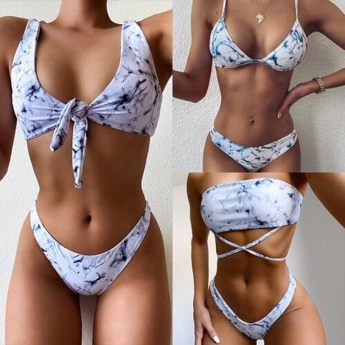 Tie Dye Bikini Set Swimwear Women Swimsuit Sexy Push Up Micro Swimming Bathing Suit High Cut Bandeau Brazilian Bikini 2021