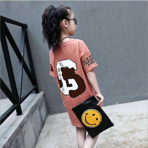Summer 2019 Girls Tops Cotton Short Sleeve Letter Tshirt Teenage Girls Fashion Shirt Dress Childrens Shirt T-shirt For Teens