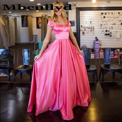 Mbcullyd Square Collar Pink Evening Dress 2020 Sexy Backless Long Robe De Soiree Cheap Plus Size Trendy Prom Dresses For Women