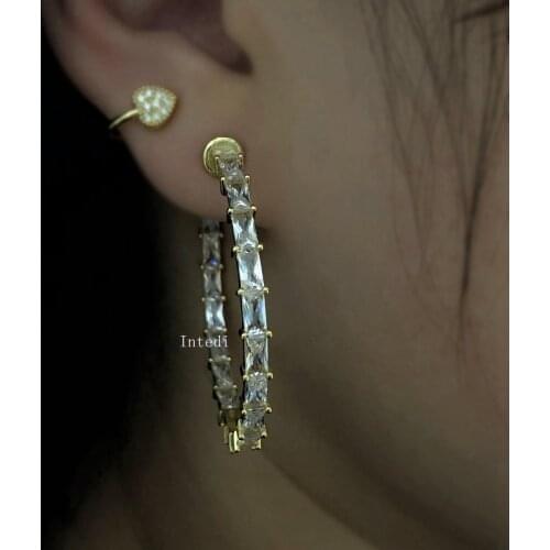 Fashion Round Hoop Earrings For Women Gold Plated Sparkling White Cubic Zirconia Stone Boho Female Party Punk Black Earring Gift