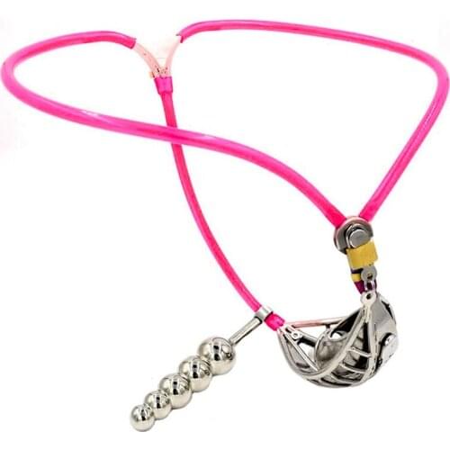 Stainless Steel Male Chastity Belt Pants With Anal Beads Plug BDSM Bondage Fetish Device Penis Slave Lock Sex Toys For Men Gay