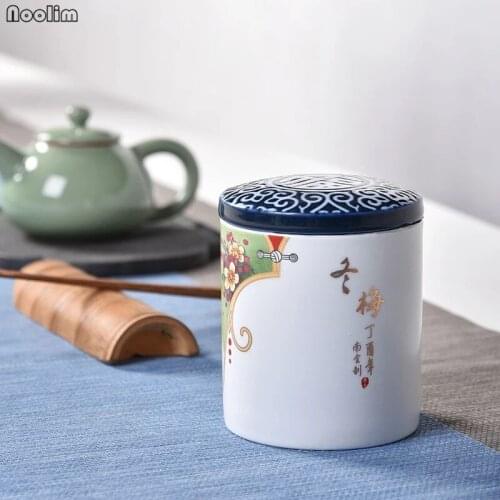 NOOLIM Hand Painted Lotus Chrysanthemum Plum Orchid Mini Cans Portable Sealed Snack Dessert Storage Tank Ceramic Tea Caddy