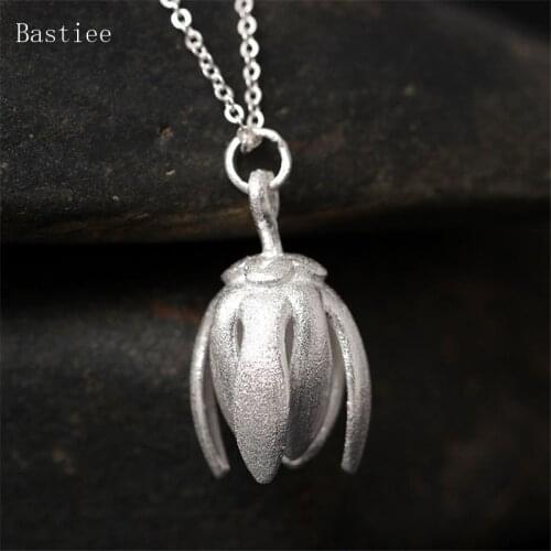 Bastiee 925 Sterling Silver Necklace For Women Magnolia Flower Pendant Jewelry Link Chain Chinese Classic