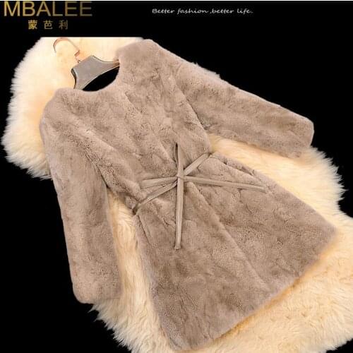Fur coat medium-long 2016 winter rex rabbit hair fur Women clothing o-neck jacket outerwear coats