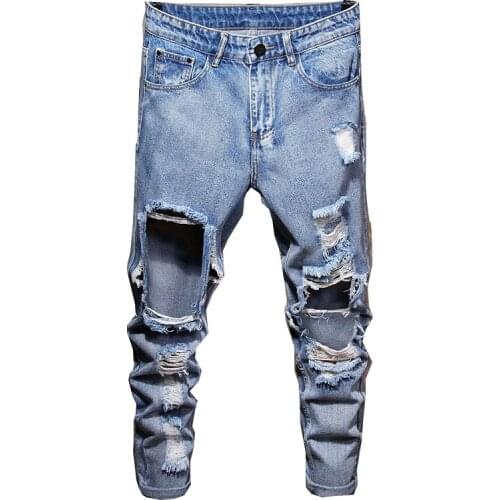 Pantalones vaqueros ceñidos para hombre, ropa de calle de diseñador coreano, desgastados, ajustados, con agujeros, Hip Hop, Vera