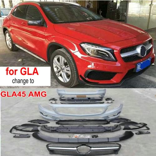 PP GLA45 AMG Style bodykit for Mercedes-Benz GLA200 2015-2019 years car body kit front bumper + rear bumper + front grill lips