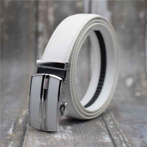 Automatic Buckle Women/men Belt White/blue/red/black Cow Leather Belt for Women/men 3.5CM Width Waist Belt 90-130CM Unisex Strap