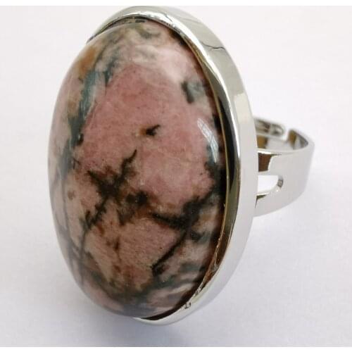 Rhodonite Stone Oval Bead GEM Finger Ring Jewelry Size 8-9 X111