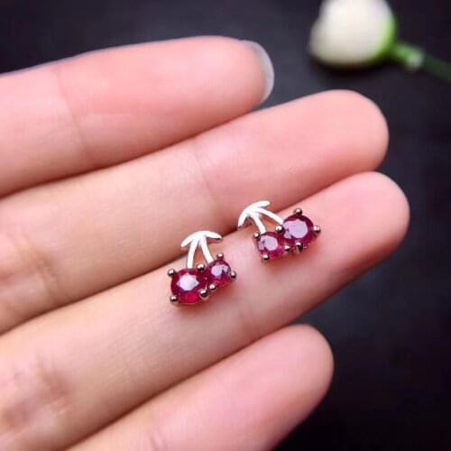 Natural ruby stud earring Free shipping Original real ruby 925 sterling silver Ruby Earring