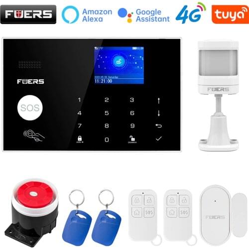 FUERS Alarm System WIFI 4G GMS Tuya Smart Home Wireless Alarm Kit 433zhm Control Panel Motion Sensor Door Magnetic Siren