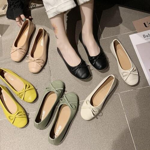 Fairy Style Women Flats Soft Sole Comfort Loafers Sweet Bow-Knot Boat Shoes Shallow Mouth Slip On Flat Shoes Non-Slip Pea Shoes